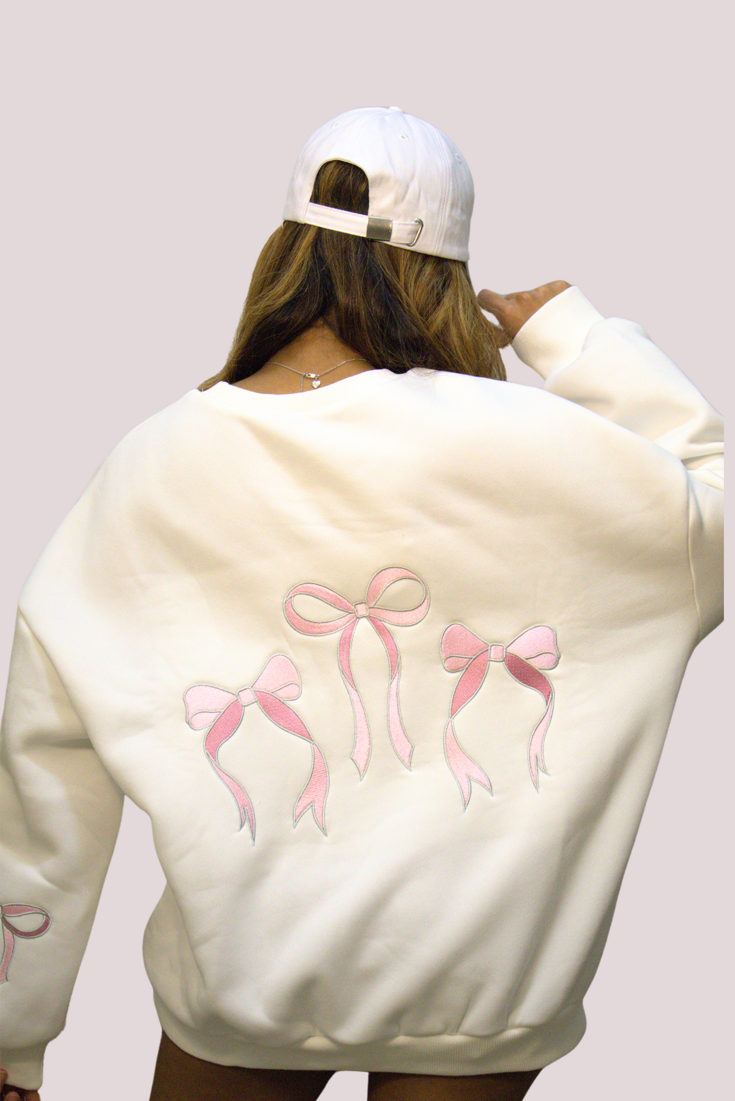 Embroider Pink Bow Sweatshirt