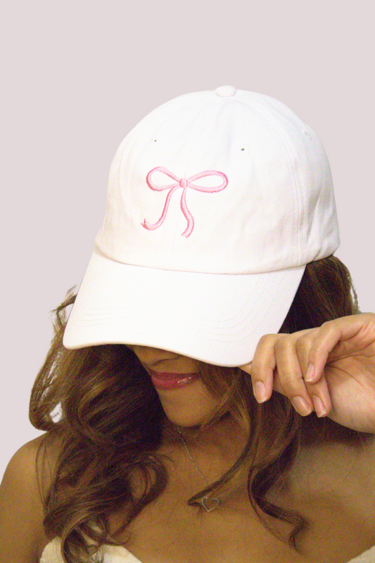 Embroidered Pink Bow Baseball Hat